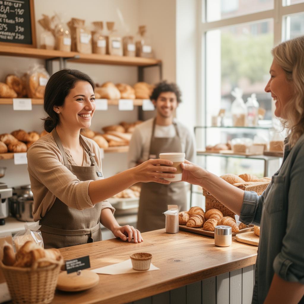 Small business owner serving a returning customer