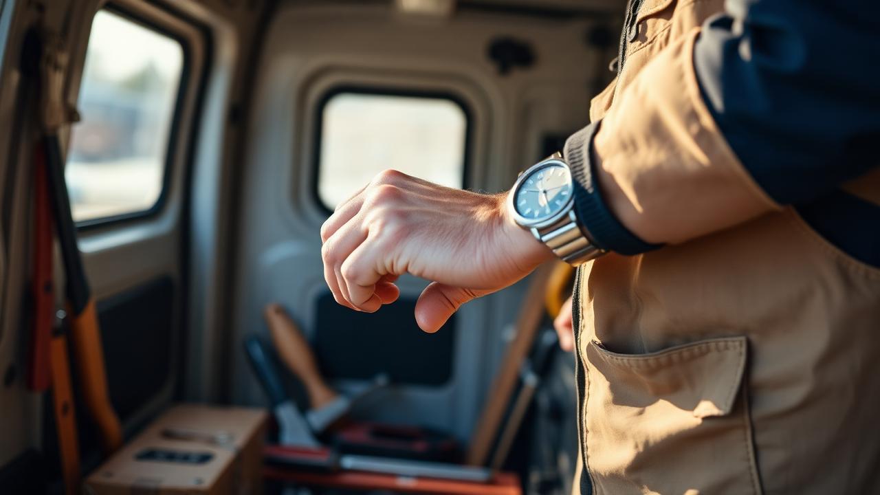 Hourly Rate Calculator Tradesperson checking the time while working out an hourly rate.