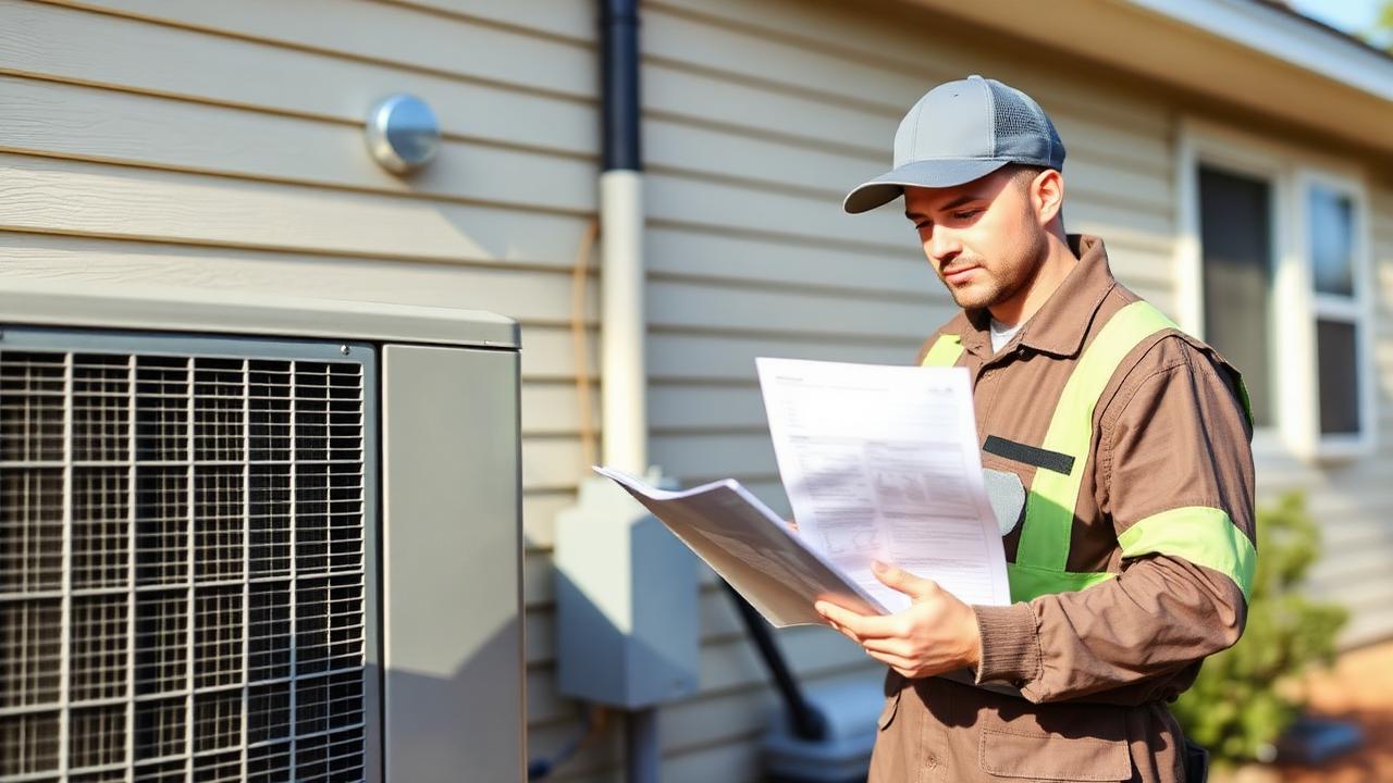 HVAC technician completing a scheduled maintenance plan visit at a customer's home.