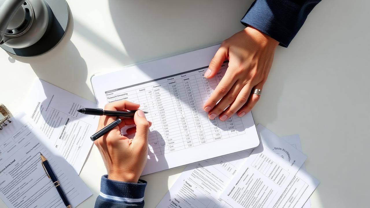 Owner reviewing business numbers on a spreadsheet with receipts spread on a desk.